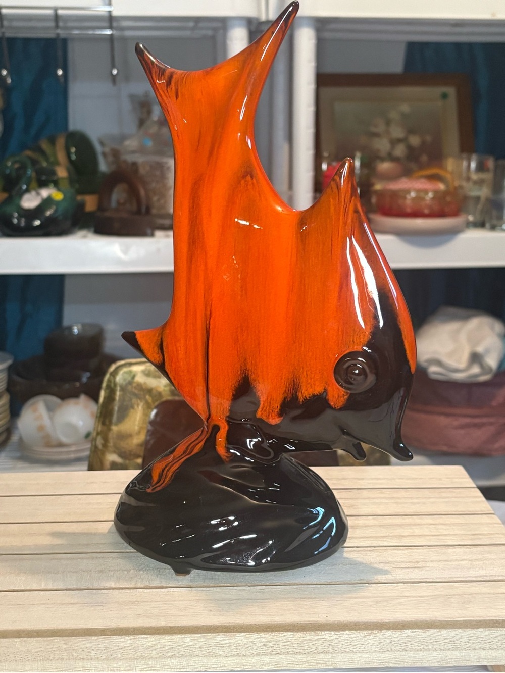 Orange and Black Glass Fish Sculpture - Decorative Home Accent